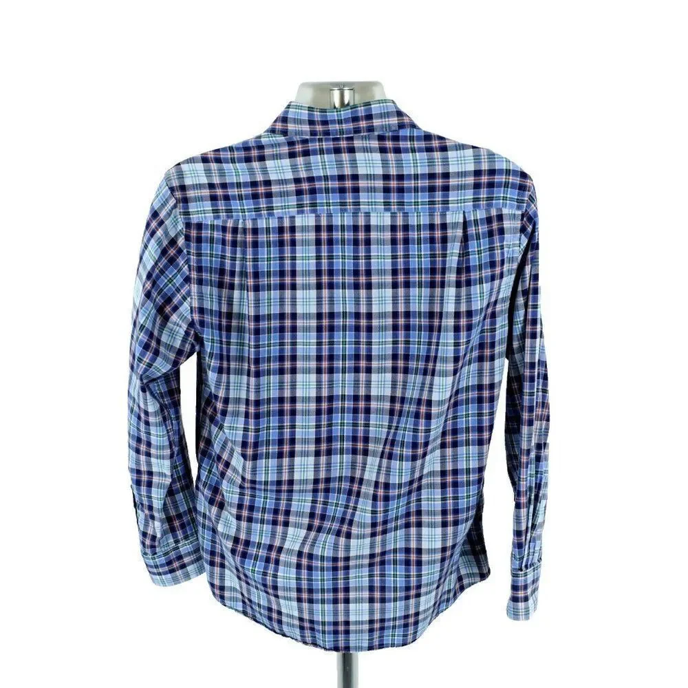 Southern Pines Flannel Plaid Blue Multi-Collared Collared‎ Dress Shirt M Medium